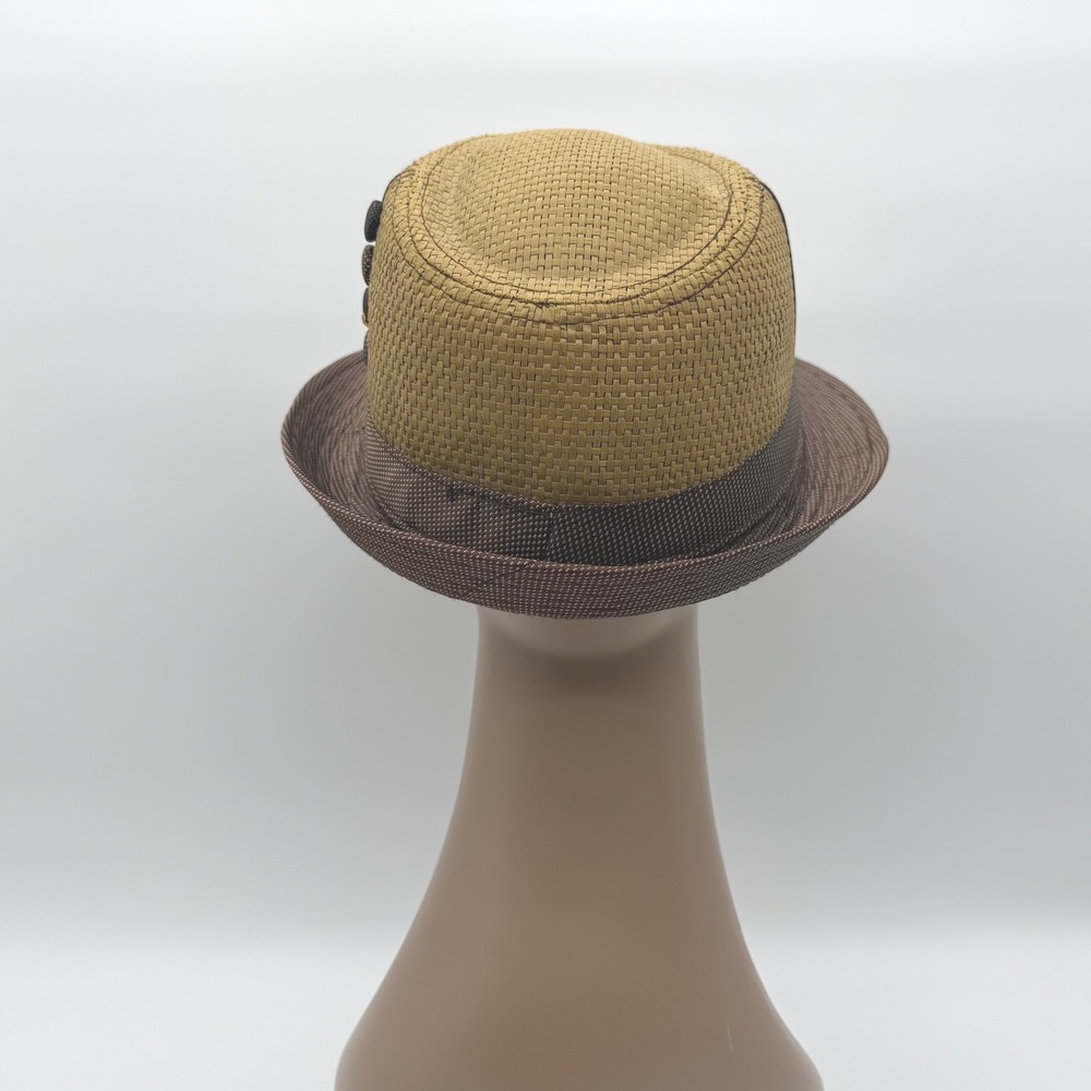 Scala Pronto Straw Fedora Hat Tan Brown Short Brim One Size Button Woven Boho - Picture 3 of 10